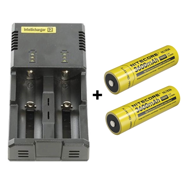 Nitecore NEW I2 oplader med 2 stk. Nitecore NL1836 3600mAh batterier