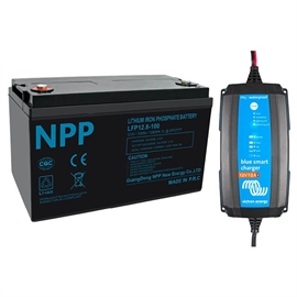 NPP Power 100Ah lithium pakkeløsning med Bluetooth + IP65 12/15 lader
