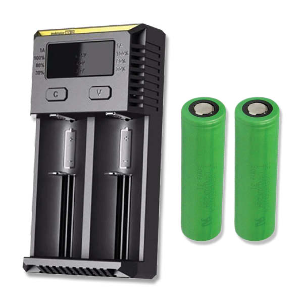 Nitecore NEW I2 oplader + 2 stk. Sony US18650VTC5 2600mAh Li Ion batterier