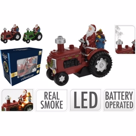 Julemand på traktor med LED lys, lyd og røg effekt