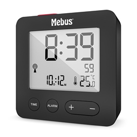 Mebus Digitalt Vækkeur med Indendørs Termometer, Sort