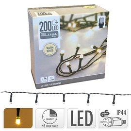 Lyskæde med timer 200 LED Varm Hvid (20 meter)