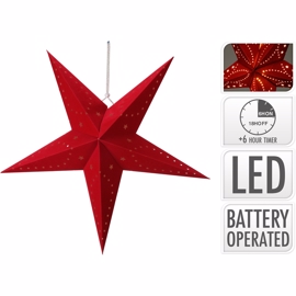 Papirstjerne i rød med timer 10 mini LED (45 cm) 