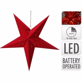 Papirstjerne i rød med timer 10 mini LED (60 cm) 