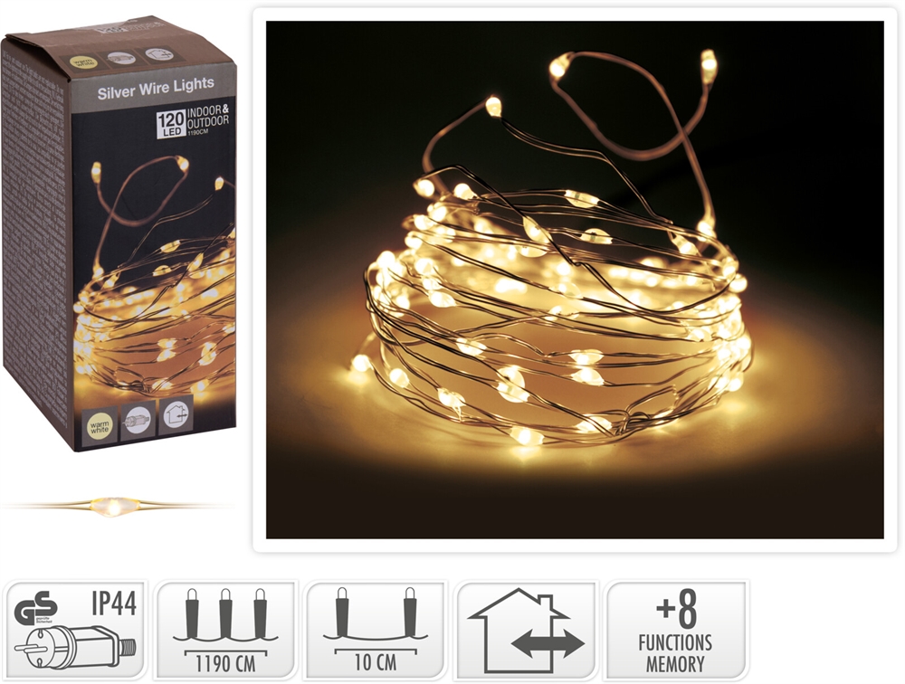 LED lyskæde 120 Varm hvid med 8 funktioner