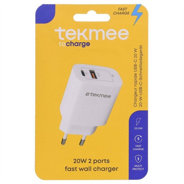 Tekmee 20W 2 USB-C Udgange Fast Oplader