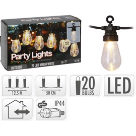 LED Party lyskæde 12,5 meter Varm Hvid 20 LED (220V)