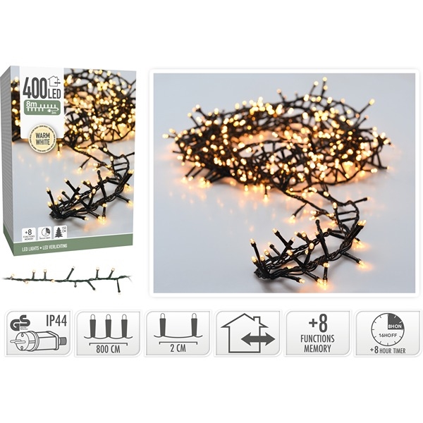 LED Micro Cluster Lyskæde 8 m 400 LED, Varm Hvid