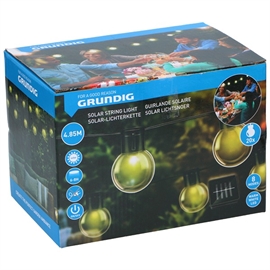 Grundig LED Party Solcelle Lyskæde 20 LED pærer, Varm Hvid, 2,85 m 