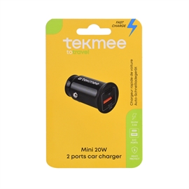 Tekmee 12V USB oplader med 2 porte til USB A og C, 3A