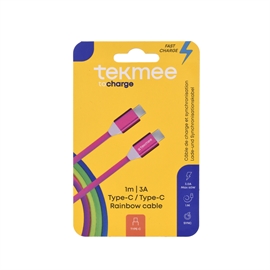 Tekmee 1 meter opladerkabel, Type-C til Type-C, Regnbue