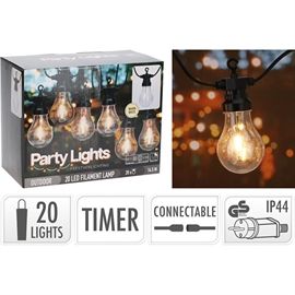 LED Party lyskæde 20 LED pærer, Varm Hvid, 9,5 m - Kan forlænges