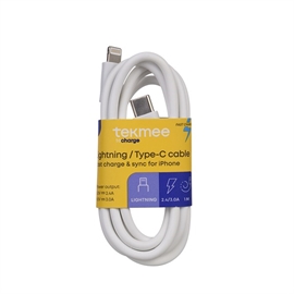 Tekmee 1 meter, Hvid Ladekabel, Lightning til Type-C