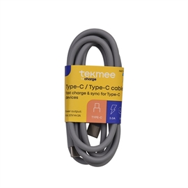 Tekmee 1 meter ladekabel, Grå, Type-C til Type-C