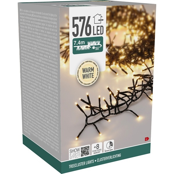 LED Treecluster Lyskæde 576 LED, Varm Hvid 7,4 m 