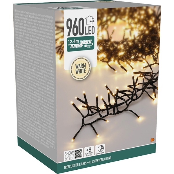 LED Treecluster Lyskæde 960 LED, Varm Hvid 12,4 m 
