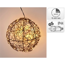 Sort LED Dekorationskugle 18 cm – 200 Varmhvide Mikrolys med Timer
