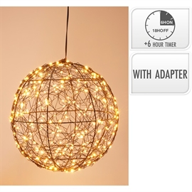 Sort LED Dekorationskugle 25 cm – 300 Varmhvide Mikrolys med Timer
