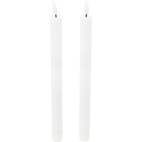  Voks LED Kronelys med 3D-Flamme, Fjernbetjening og Timer, 2 stk i Hvid