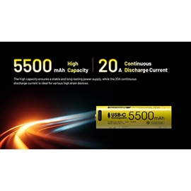Nitecore NL2155HPR - 21700 5500mAh Li Ion Batteri - USB-C Opladelig