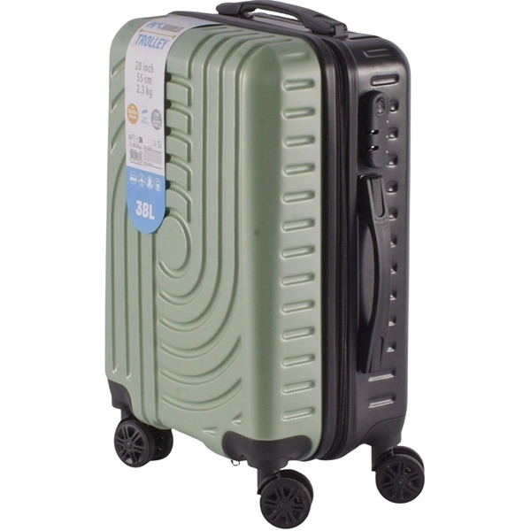 Hardcase Kuffert 38L med 360° 4 Hjul (Håndbagage), Lysegrøn/Sort 