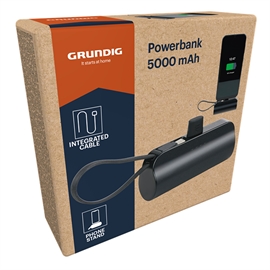 Grundig Powerbank 5000mAh Kompakt Oplader med Kabel, Sort