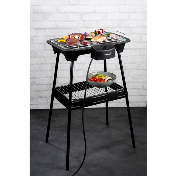 Alpina 2-i-1 Bord- og Standelgrill 2000W til Inde & Ude, Sort