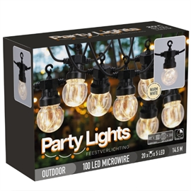 LED Party Lyskæde 9,5 m, 20 LED Pærer, Varm Hvid - Udvidbar