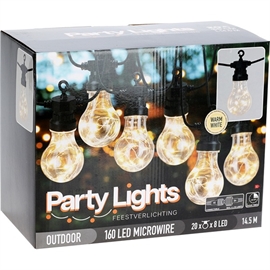 LED Party Lyskæde 9,5 m, 20 LED Pærer, Varm Hvid - Udvides