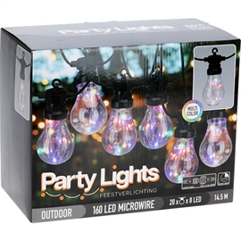 LED Party Lyskæde 9,5 m, 20 LED Pærer, Multifarvet - Udvidbar