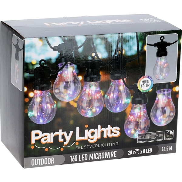 LED Party Lyskæde 9,5 m, 20 LED Pærer, Multifarvet - Udvidbar