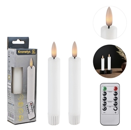 LED kronelys 14 cm, 2 stk. vokslys med fjernbetjening, hvid