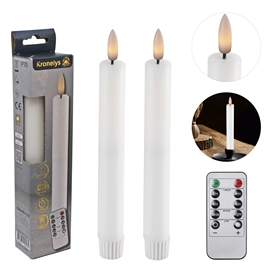 LED Kronelys 18 cm, 2 stk. vokslys med fjernbetjening - hvid