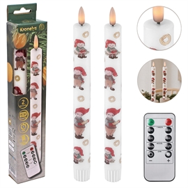 LED Kronelys 25 cm (2 stk.) Vokslys med Nisser og Timer, Hvid/Rød