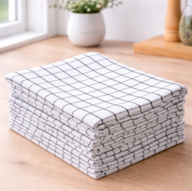 10-pak viskestykker med strop i bomuld 50x100 cm, hvid ternet