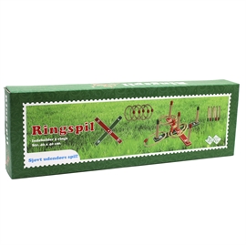 Ringspil i træ med 5 reb-ringe 40x40 cm havespil, rød/grøn