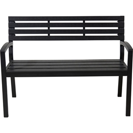 Sort havebænk i Polywood med armlæn, 115 cm lang