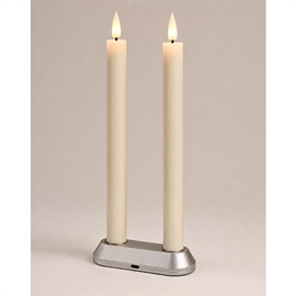 LED genopladelig kronelys 23 cm, 2 stk. vokslys med ladestander, hvid