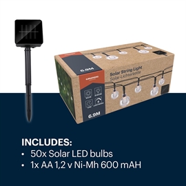 Grundig solcelle-partylyskæde 50 LED, 6,9 m varm hvid