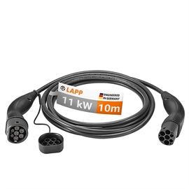 Sort Type 2 ladekabel 10 m 11kW
