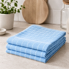 3-pak viskestykker i bomuld 50x70 cm med strop, lyseblå