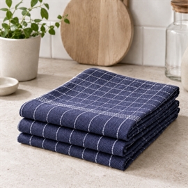 3-pak bomuldsviskestykker 50x70 cm med strop, mørkeblå