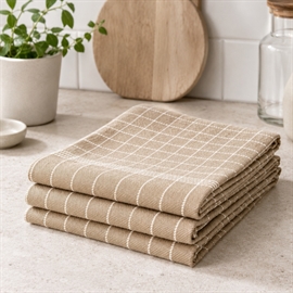 3-pak bomuldsviskestykker 50x70 cm med strop - beige
