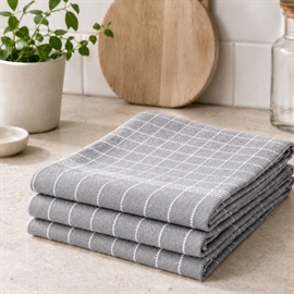3-pak bomuldsviskestykker 50x70 cm med strop, lysegrå
