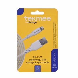 Tekmee 2A Hvid USB kabel 2 meter