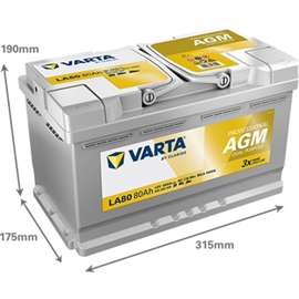 Varta LA80 Professional Dual Purpose AGM Bilbatteri 12V 80Ah 840080080