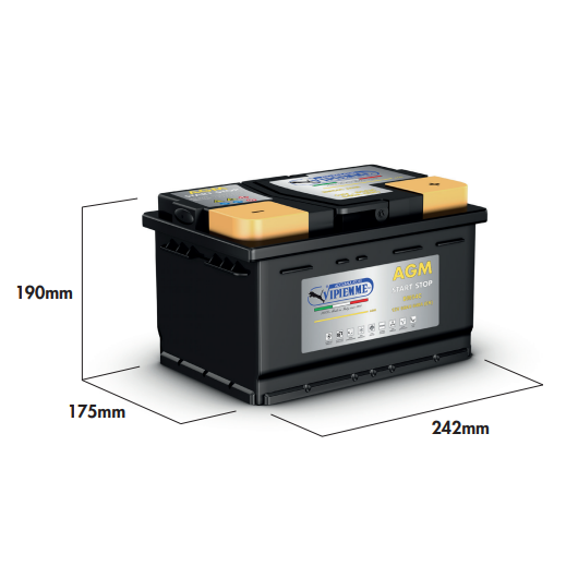 Vipiemme AGM bilbatteri 12V 60AH (+pol til højre)