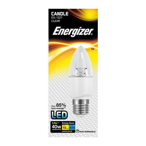 Energizer E27 LED Klar Kertepære 5,9w 470Lumen (40w)