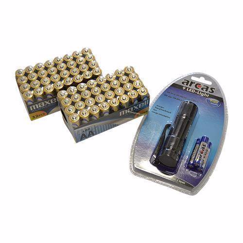 Maxell LR06/AA 64 Batterier + 9 LED Lommelygte