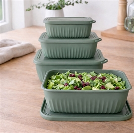 Rektangulært skålesæt med låg i plast, grøn – 4 stk.